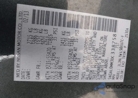 2013 Infiniti Jx35 из США, поврежденный, VIN 5N1AL0MM3DC338758